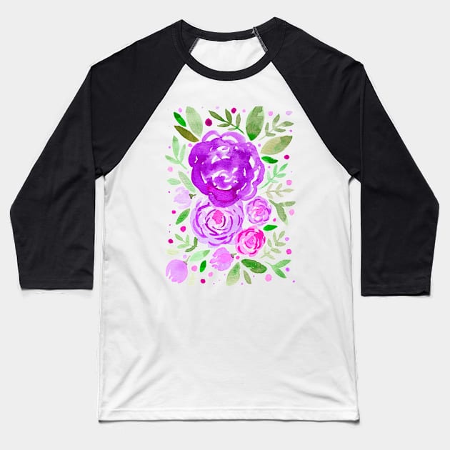 Watercolor roses bouquet - ultra violet and green Baseball T-Shirt by wackapacka